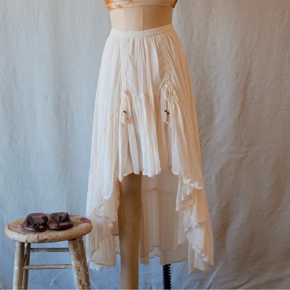 Spell Cream Maxi A-Line Skirt Asymmetrical High-Low - Picture 14 of 16